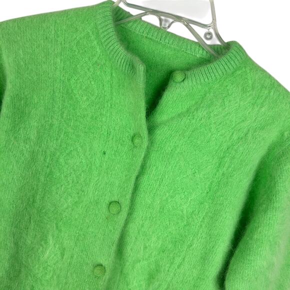 Vintage 60s Green Long Sleeve Button Front Collared Mohair Blend Cardigan XS - Picture 3 of 5
